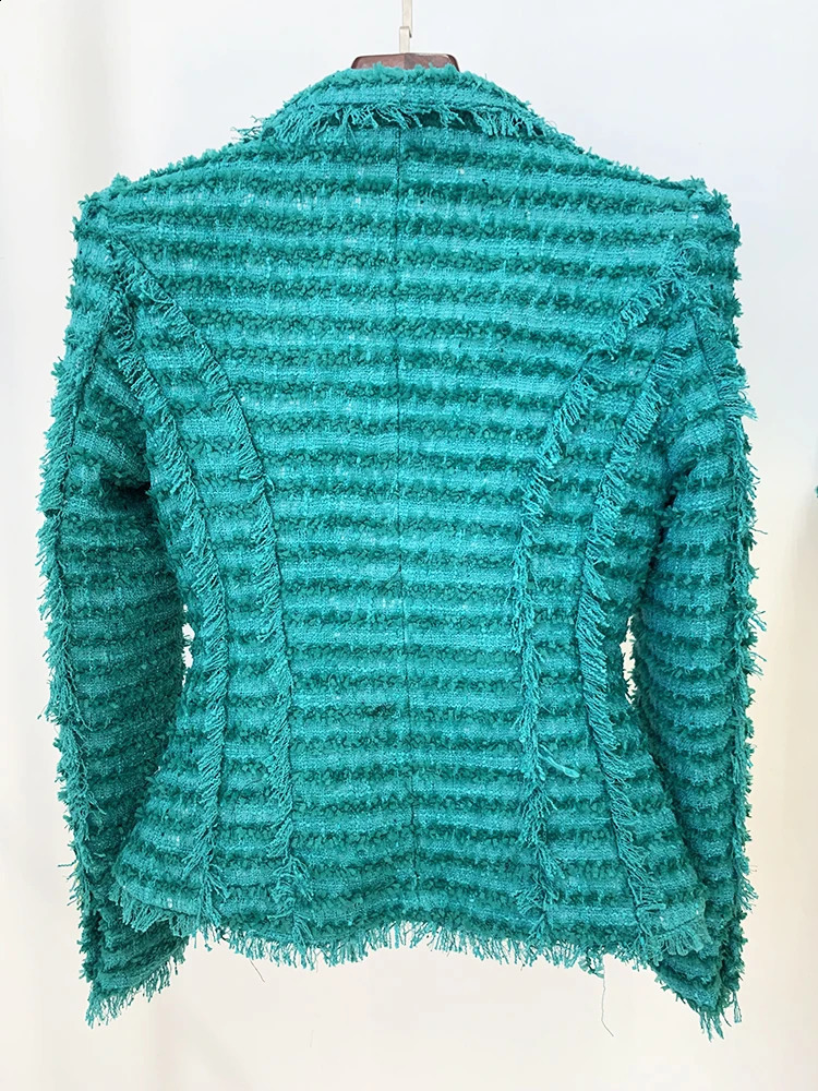 High Streets latest F/W jacket for womens slim fit tassel ruffled coarse tweed jacket 240906