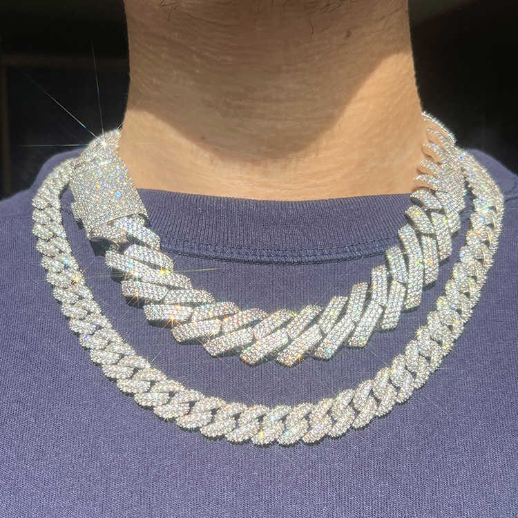 Fashion Design 13mm 15mm wide iced out Moissanite dia Sier cuban k Necklace/bracelet chain for Rapper hiphop jewelry