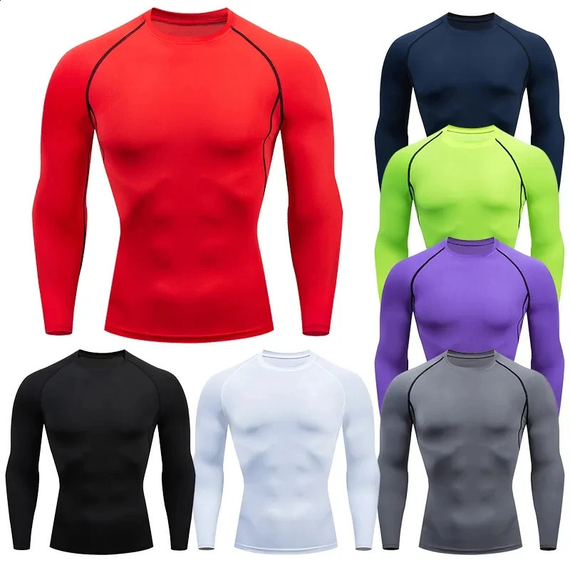 Men Compression Running T-shirt Fitness Tight Long Sleeve Sport Shirts Training Jogging Tops Gym Sportswear Dry Fit Rashgard 240905