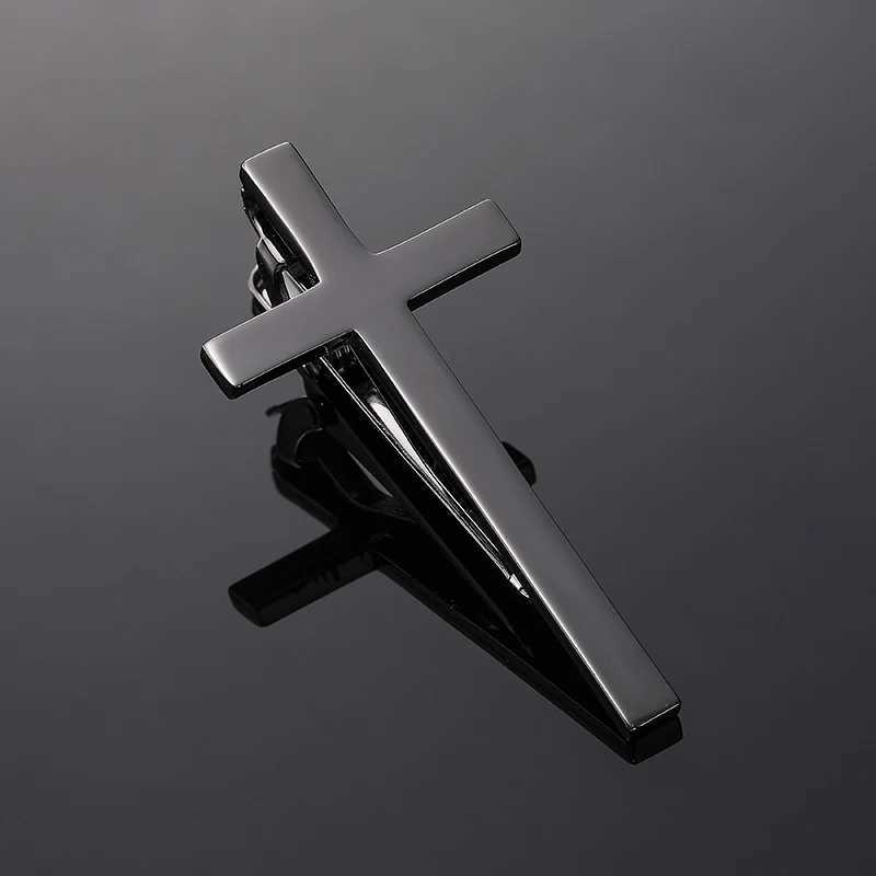 Classic mens and womens tie clips high-quality metal 4-color hand polished smooth cross clip set accessories jewelry W240914