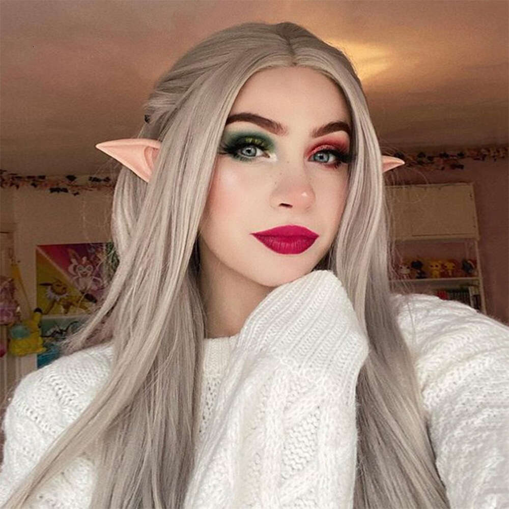 Y Gray Balayage Straight Long Lace Front Wig 10% Human Hair Mixed Synthetic Wigs Heat Resistant Fiber Daily Party Wearing