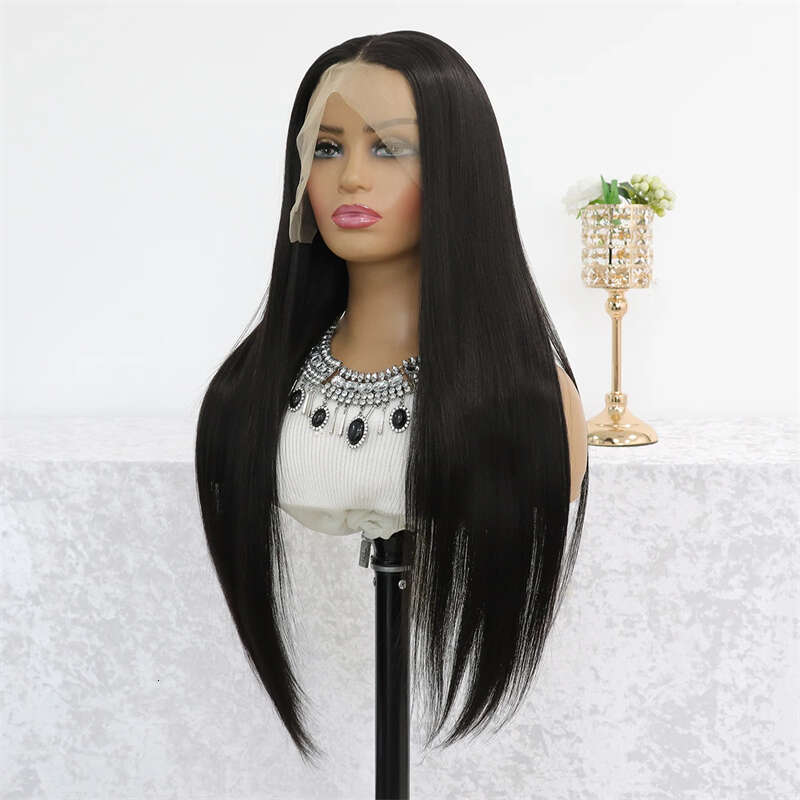 Natural Silky Straight Lace Front Wig 26Inch 180Density For Black Women With Baby Hair Glueless Synthetic Preplucked Daily