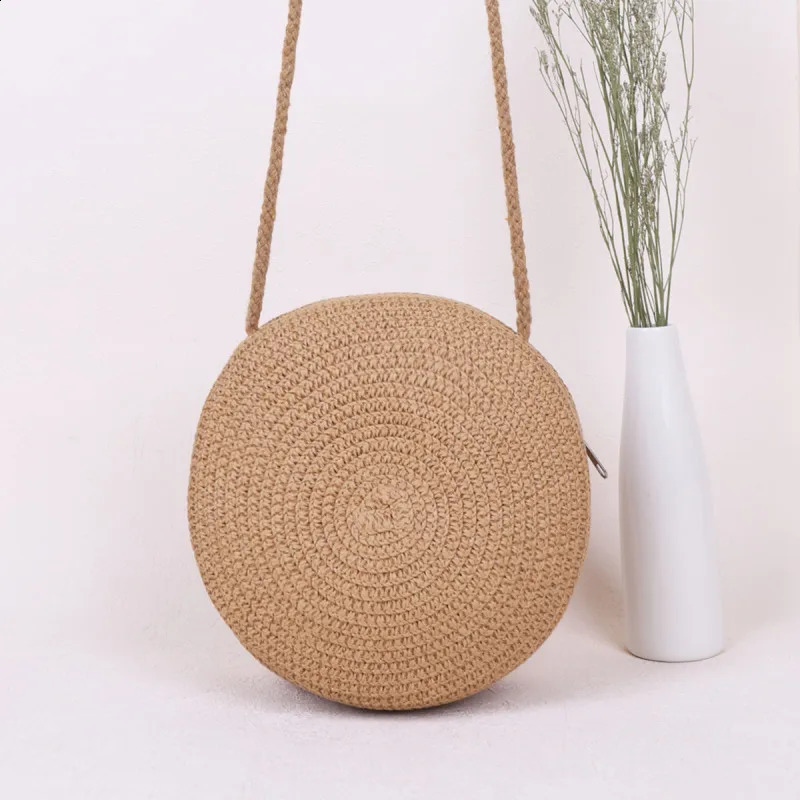 Minimalist Straw Bag Round Crossbody Purse Women Shoulder Vocation Style Handbag 240914