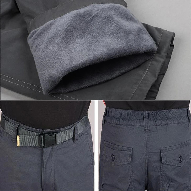 Winter Fleece Lining Cargo Pants Men Thick Warm Baggy Cotton Double Layer Long Trousers Tactical Pants Size M-3XL 240911
