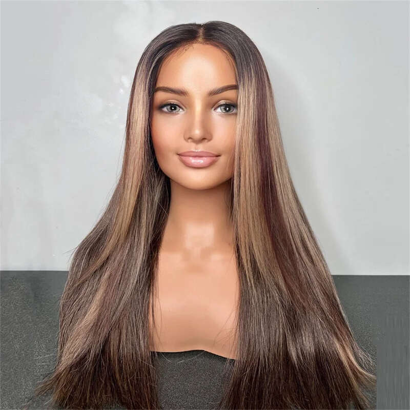 13X6 HD Lace Synthetic Loose Wave Wigs Ombre Brown Wig For Women 24 Inch Pre Plucked With Baby Hair Glueless Daily Wearing