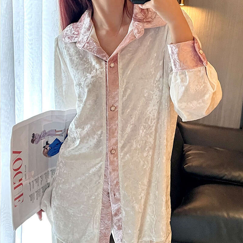 Women Veet Long Sleeve 2Pcs Pamas Set Nightwear Loose Lounge Wear Home Clothes Autumn Winter New Sleepwear Pyjama Pour Femme