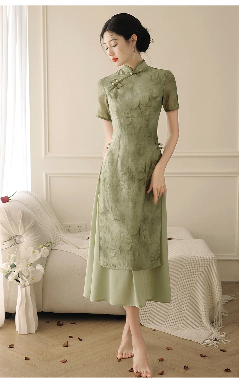 New Hanfu Style Green Qipao High Quality Chinese Cheongsam Dress