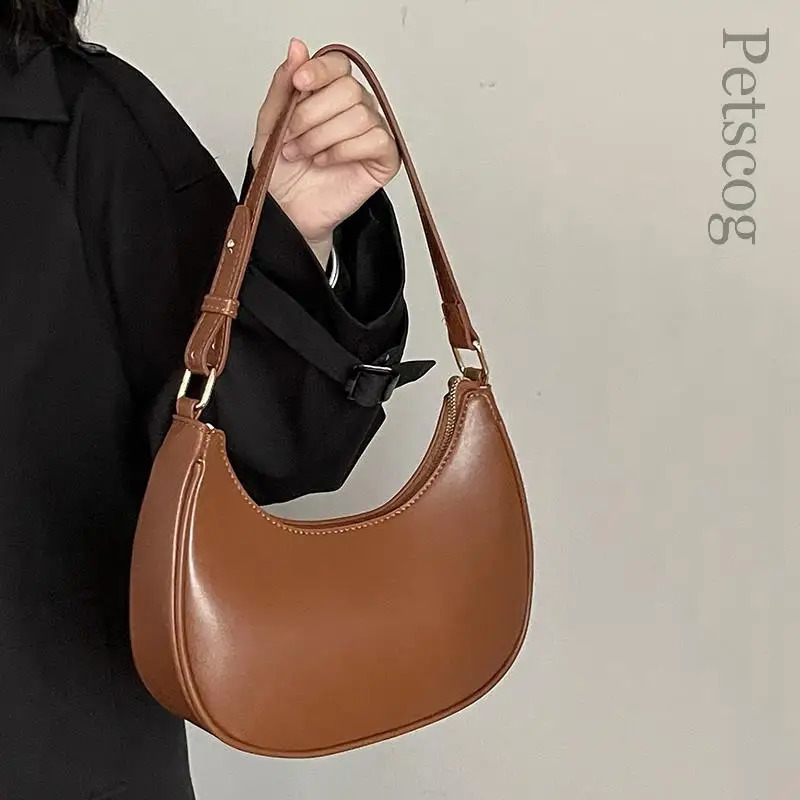 Fashion Handbags For Women Solid Color Zipper Half-moon Underarm Purse Female Summer Shoulder Bags Black White Brown 240913