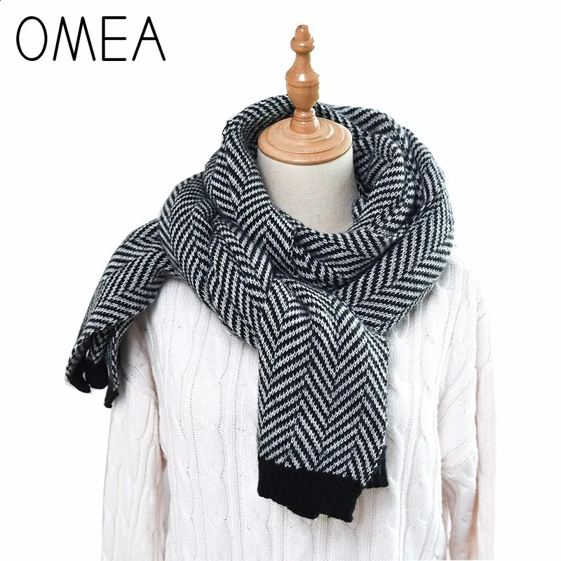 OMEA Cashmere Scarf Winter Accessories Herringbone Wool Scarf Women Knitted Shawls and Wraps Blanket Scarf Thickened 240909