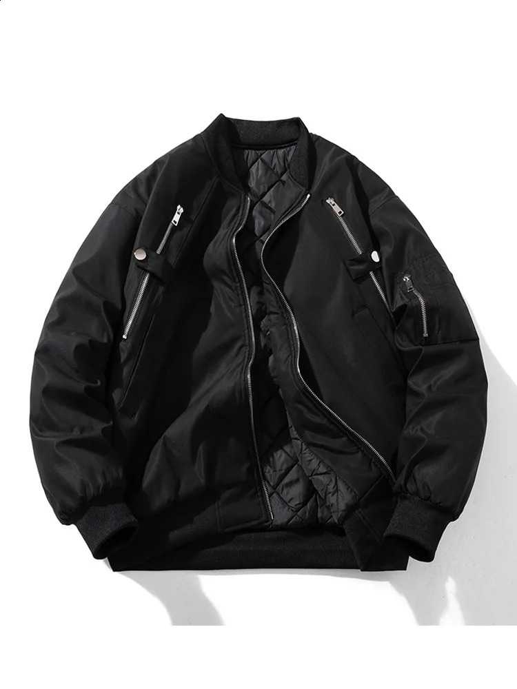 Hip Hop Bomber Jacket Men Thick Warm Fashion Coat Men Winter Punk American Jacket Zipper Vintage Solid Color High Street 240905