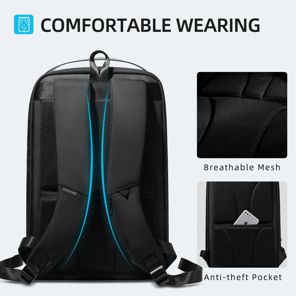 HcanKcan Business Backpack Mens 15.6 Laptop Backpack Casual Large Capacity Male Pack USB Charging Waterproof Backpacks For Man 240913
