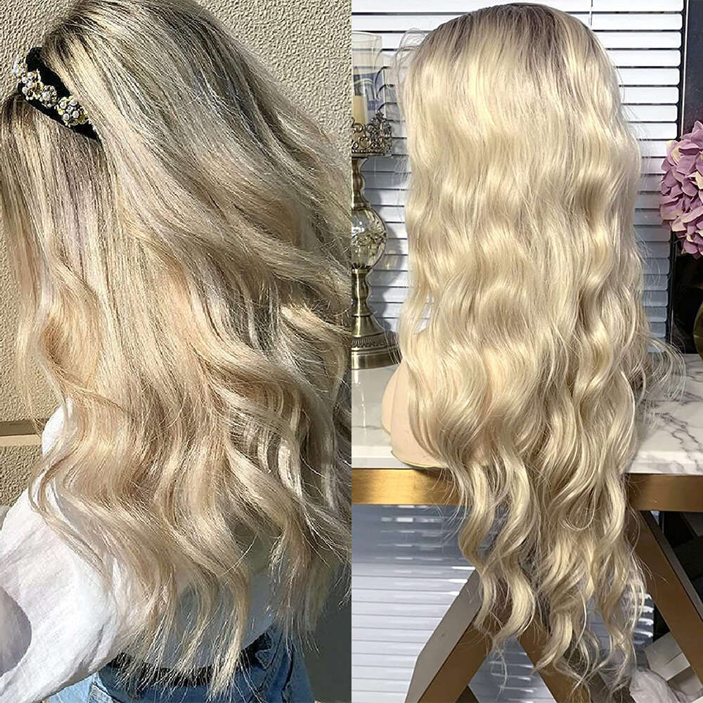 Premium Fiber Blonde Ombre Full Thick Body Wave Natural Haire Adjustable Lace Front Wig Synthetic Heat Friendly