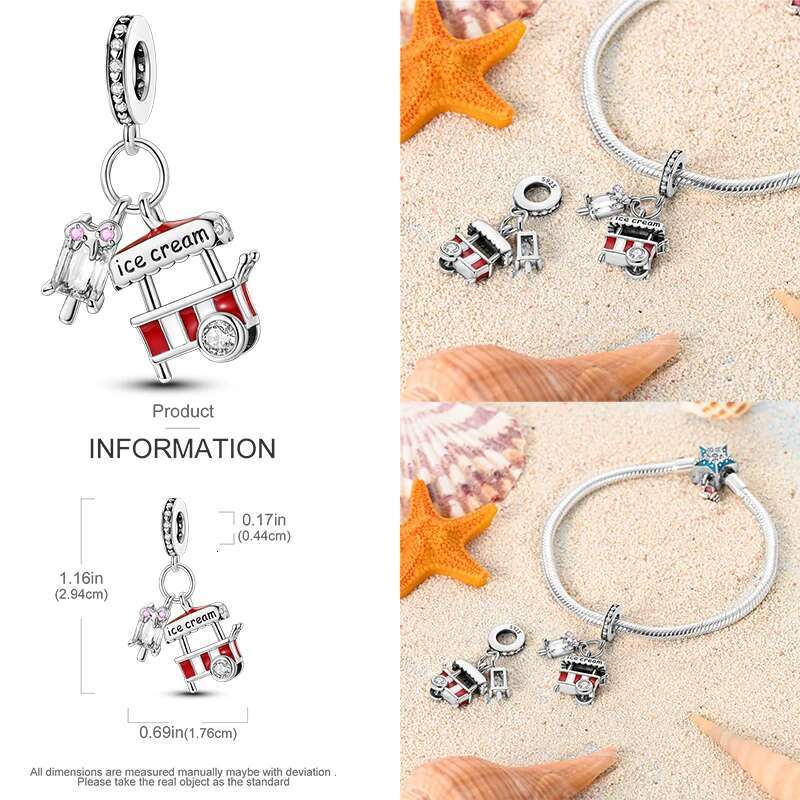 925 Sterling Silver Summer Style Charms ice cream Fruits toaster Bead Pendant Fit Original Bracelet Charm DIY Jewelry