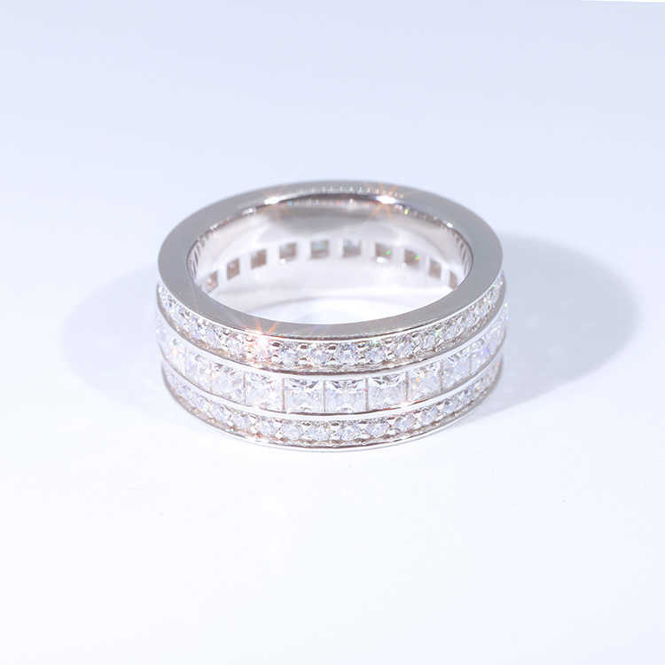 Custom Fashion Design 925 Solid Silver With 3 rows Moissanite diamonds Mens Hiphop jewelry Rings