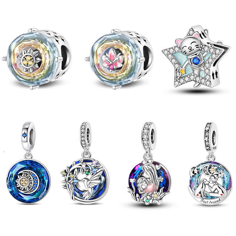 925 New Charms Sterling Silver Fit Original Bracelet Shining Lotus Sun Peace Dove Pendant Beads DIY Jewelry Gift