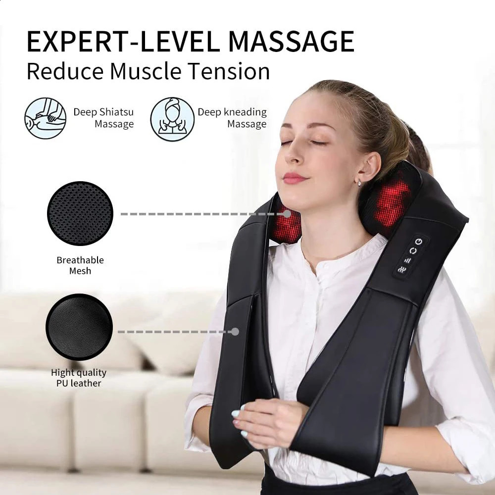 neck massager for neck back shoulders legs and thighs deep tissue 3D kneading helps relax muscles at home and in the car 240914