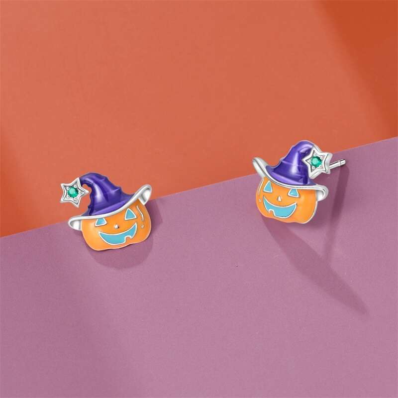 New Halloween Art Series 925 Sterling Silver Horror Pumpkin Bat Spider Ghost Glowing Earrings For Women Party Jewelry