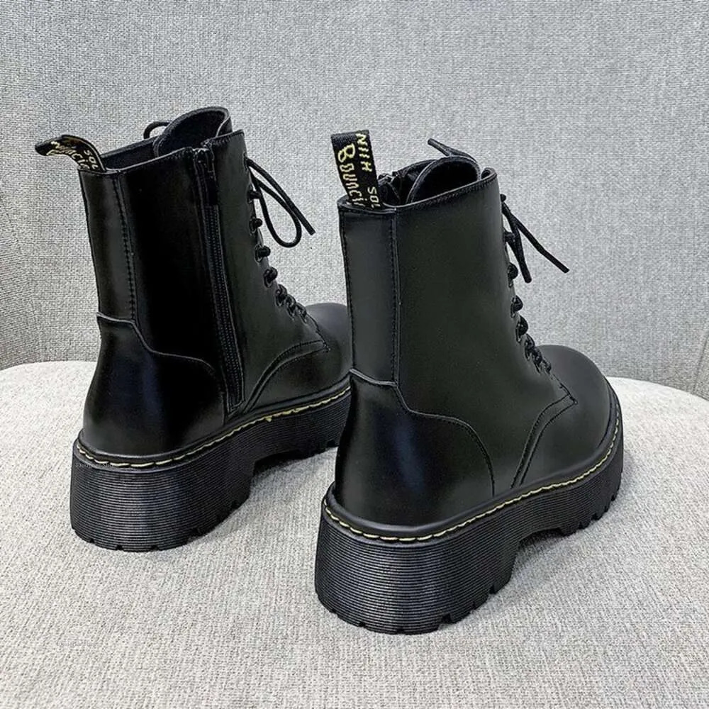 Soled 8-Hole Thick Martin For Women With British Style Side Zipper, Sponge Sole Trend, High Top Lace Up Short Boots