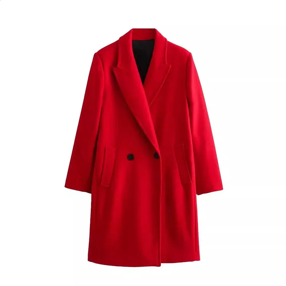 2024 Winter Thickened Womens Fashion Blended Long Coat Button Retro sleeved Loose Wool Style 240905