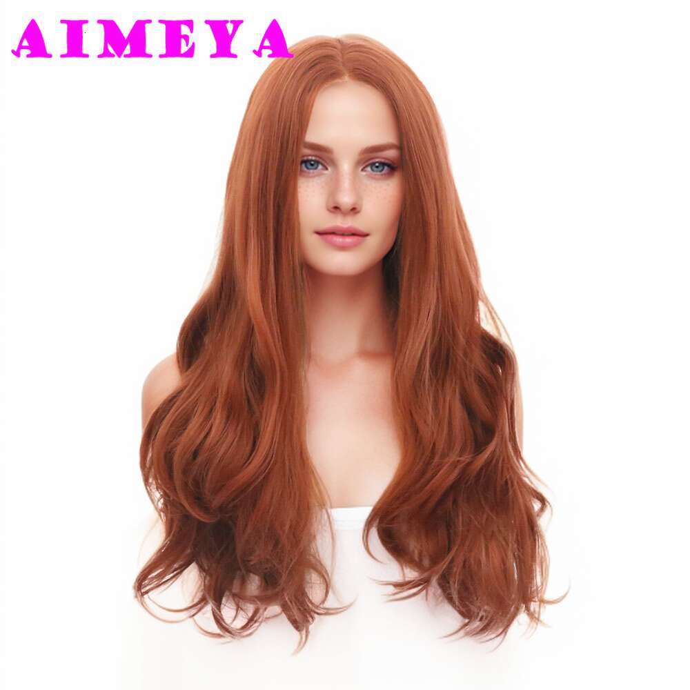 Copper Red Synthetic Long Wave Front Wig Natural Haire Daily Use Cosplay Heat Resistant Lace Hair
