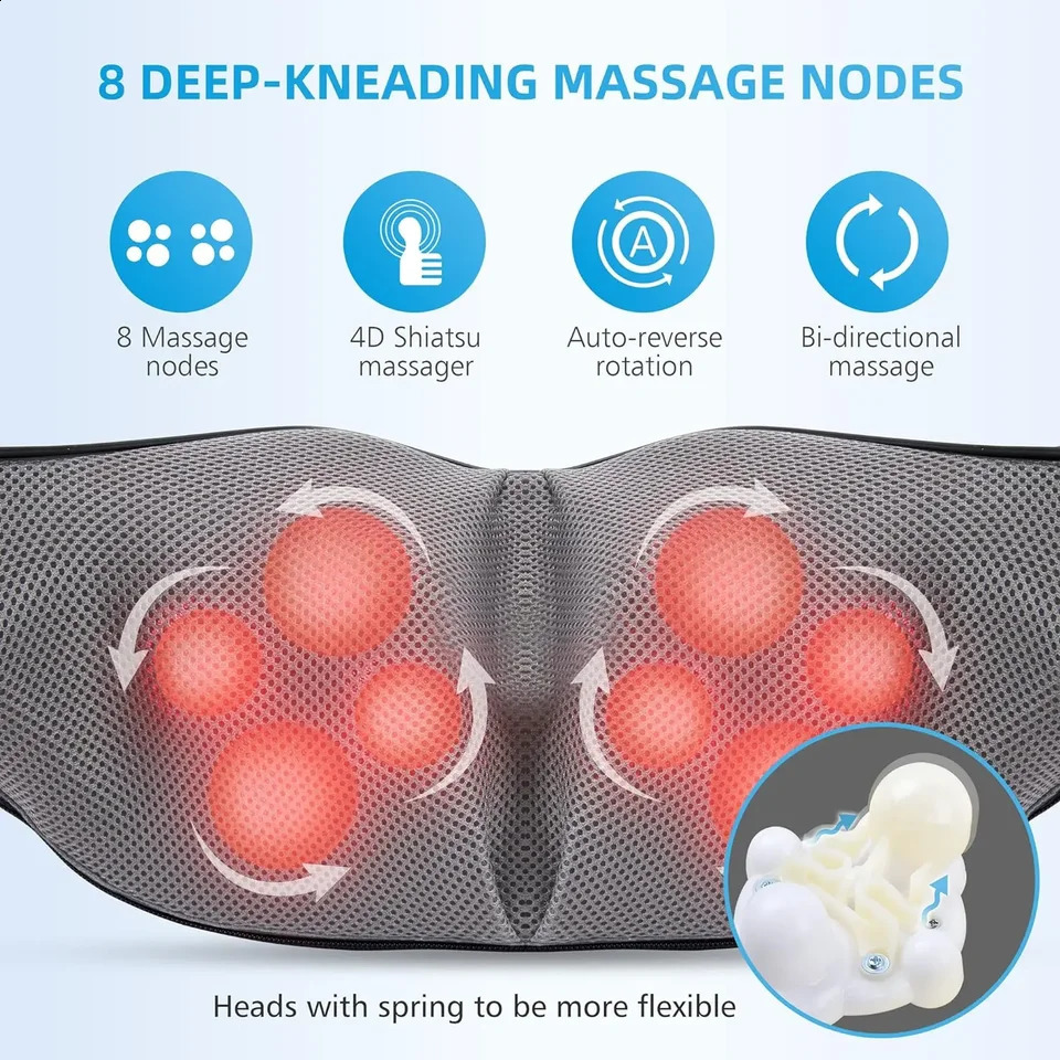 Finger press back shoulder and neck massager electric full body massage until deep kneading of leg muscle tissue heated pillow massage 240919