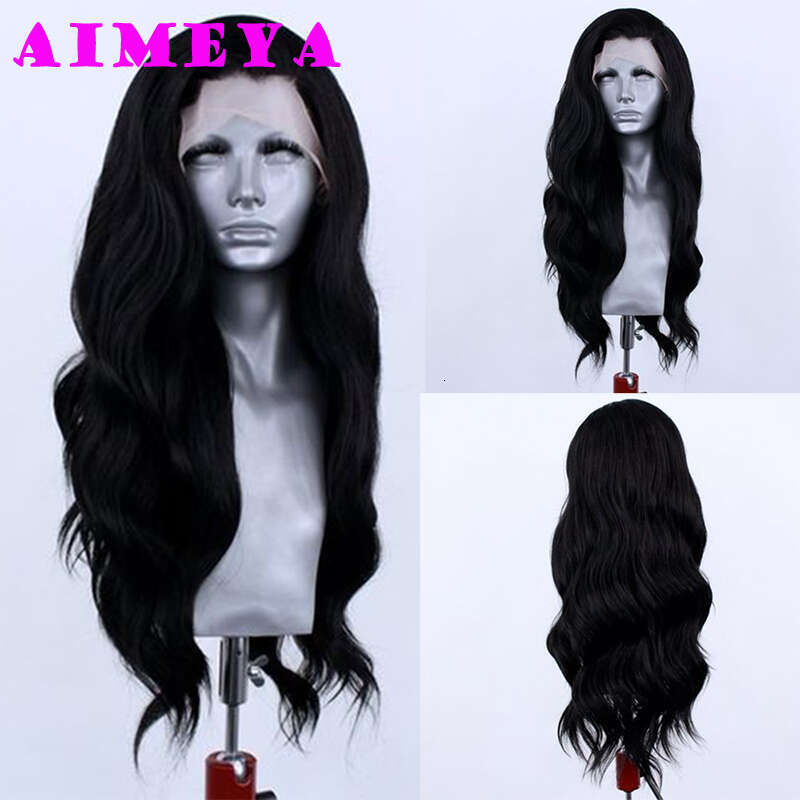 AIMEYA Synthetic Black Lace Front Wig For Women Wave Free Part Natural Haire Heat Resistant Daily Wear Cosplay Wigs