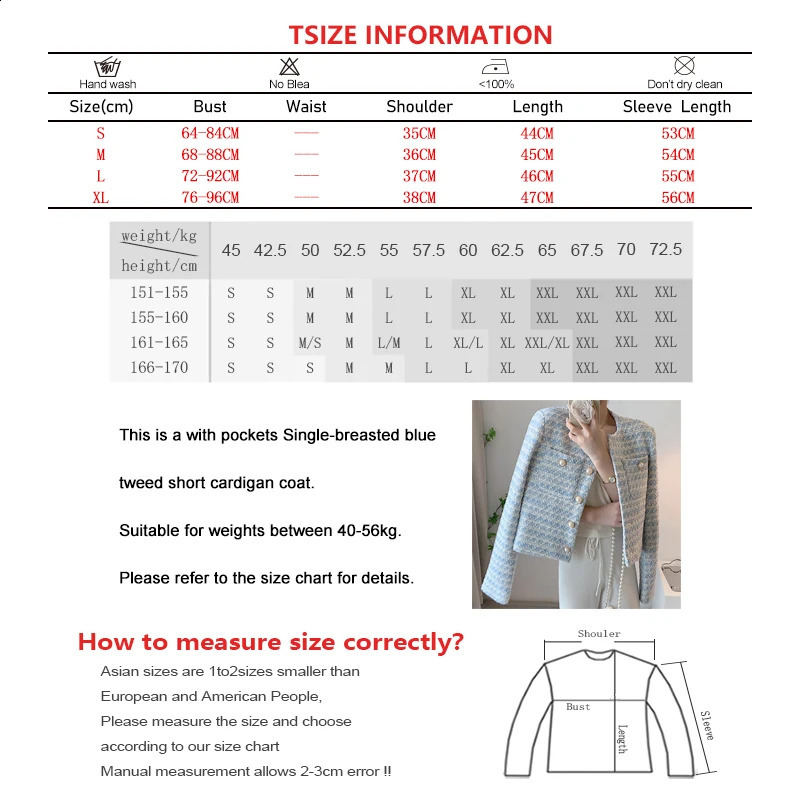 Women Loose Office Pocket Short Coat Single-breasted Tweed Cardigan Coat Autumn Winter Thickened Casual Long Sleeve Jacket Coat 240911