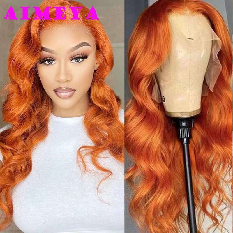 AIMEYA Yellow Long Body Wave 13X6 Deep Part Lace Front Wigs For Women Girls Heat Resistant Synthetic Hair Wig Daily Use