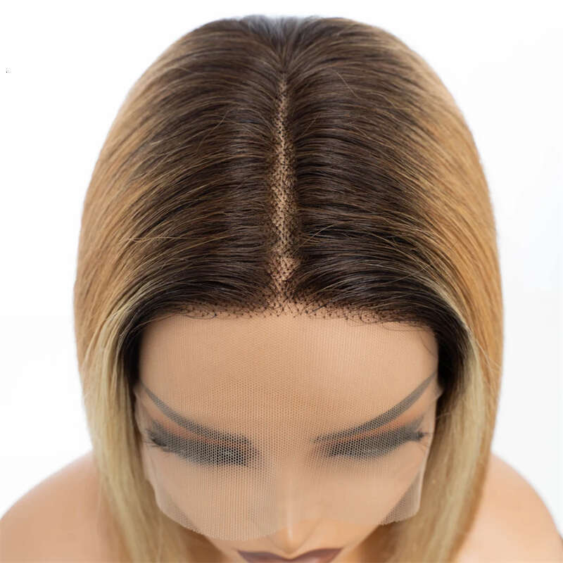 Highlight Straight 12 Inch Short 13X4 Lace Front Wig Ombre Honey Blonde Human Hair Bob Wigs