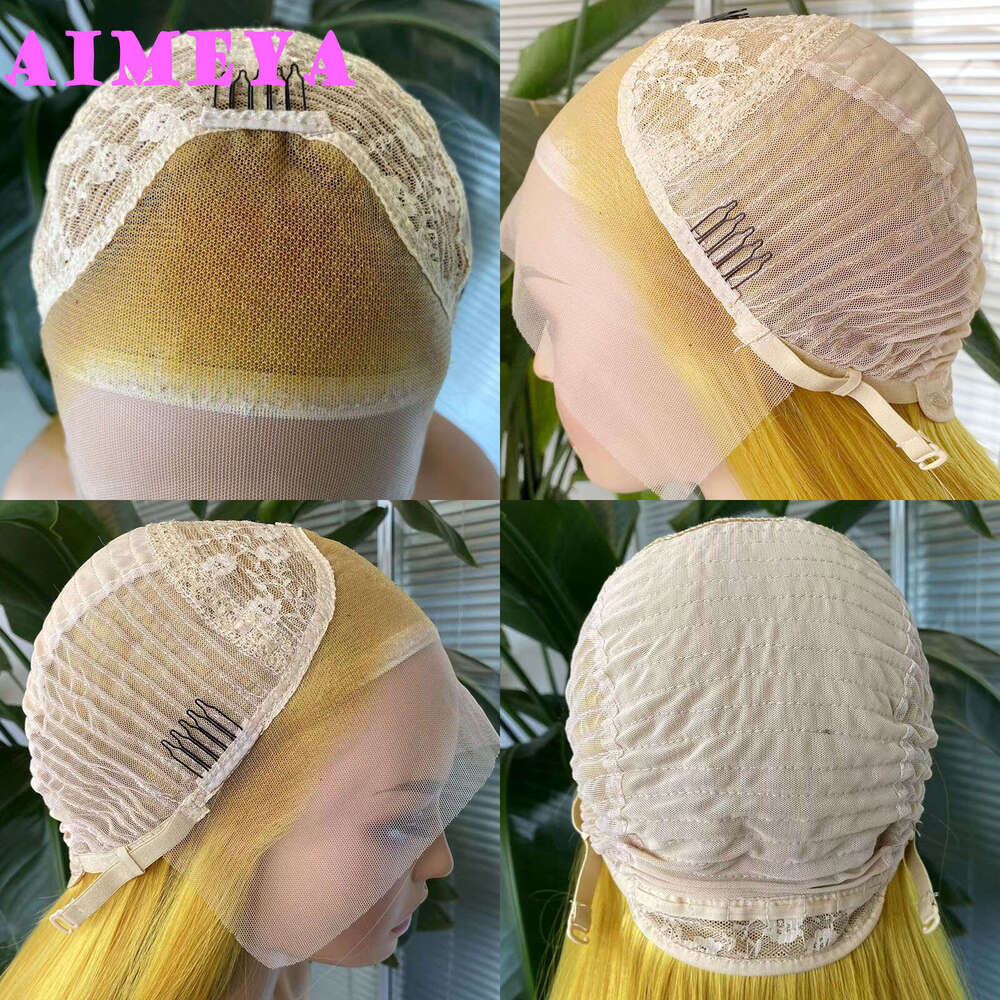AIMEYA Lace Front For Fashion Women Heat Resistant Synthetic Hair Long Straight Loose Wave Curly Gloden Yellow Wigs