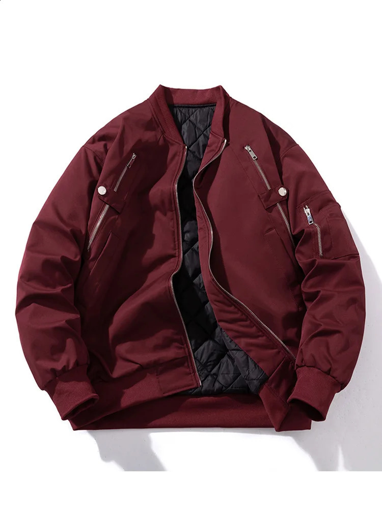 Hip Hop Bomber Jacket Men Thick Warm Fashion Coat Men Winter Punk American Jacket Zipper Vintage Solid Color High Street 240905
