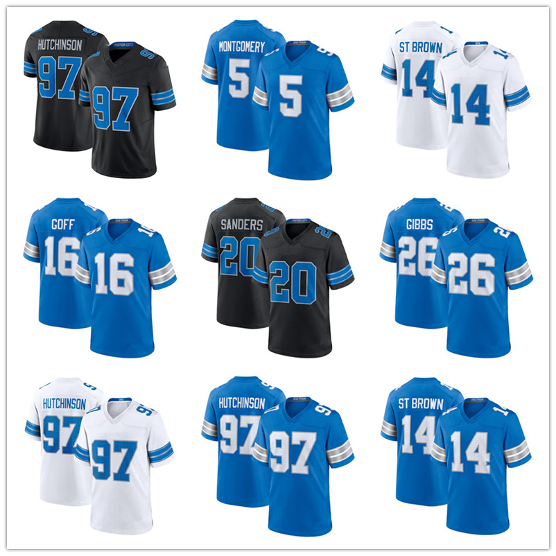 Lions Jersey 26 Jahmyr Gibbs Jack Campbell Jared Goff Sam Laporta Amon-Ra St. Brown Dan Campbell Penei Sewell Barry Sanders 9 Jameson Williams Football Jerseys