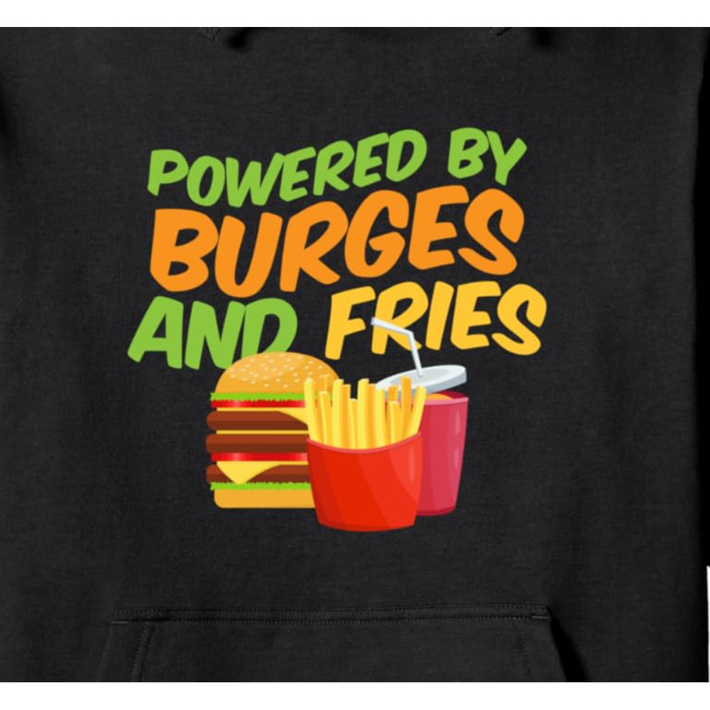 Hoodie for Mens Womens Powered By Burgers And Fries Fun Cool Cartoon Gift Pullover Hoodie Graphic Hoodies sweatshirt Pullover Long Sleeve