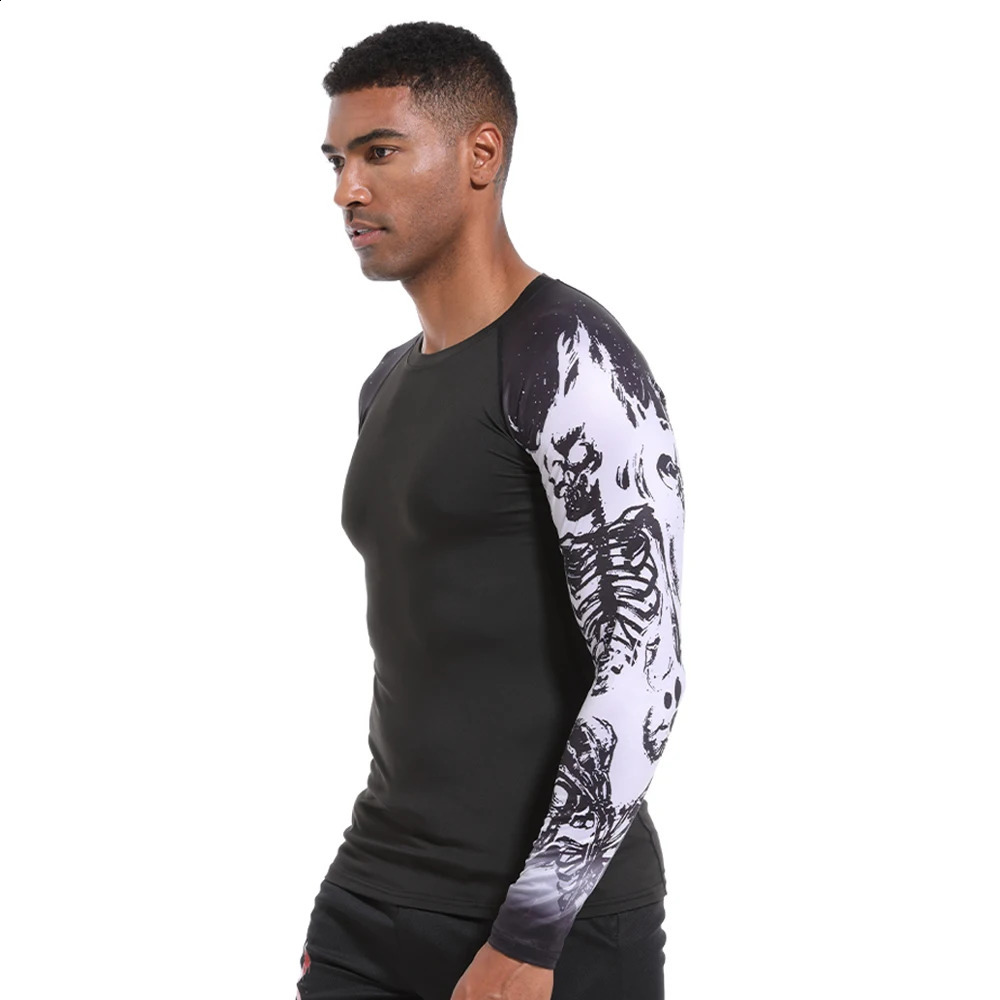 Mens Compression Shirt 3D Printed Long Sleeves Quick Drying Breathable Rash Guard Sports Jogging Gym Athletic Fitness Clothing 240905