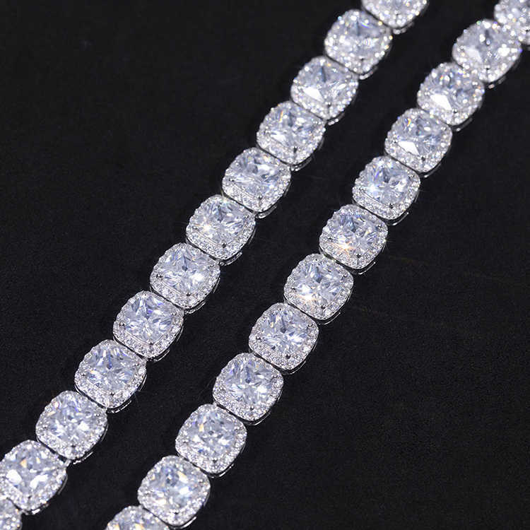 Fashion customized high-end s925 sterling silver VVS D color moissanite diamond cushion tennis chain for jewelry gift