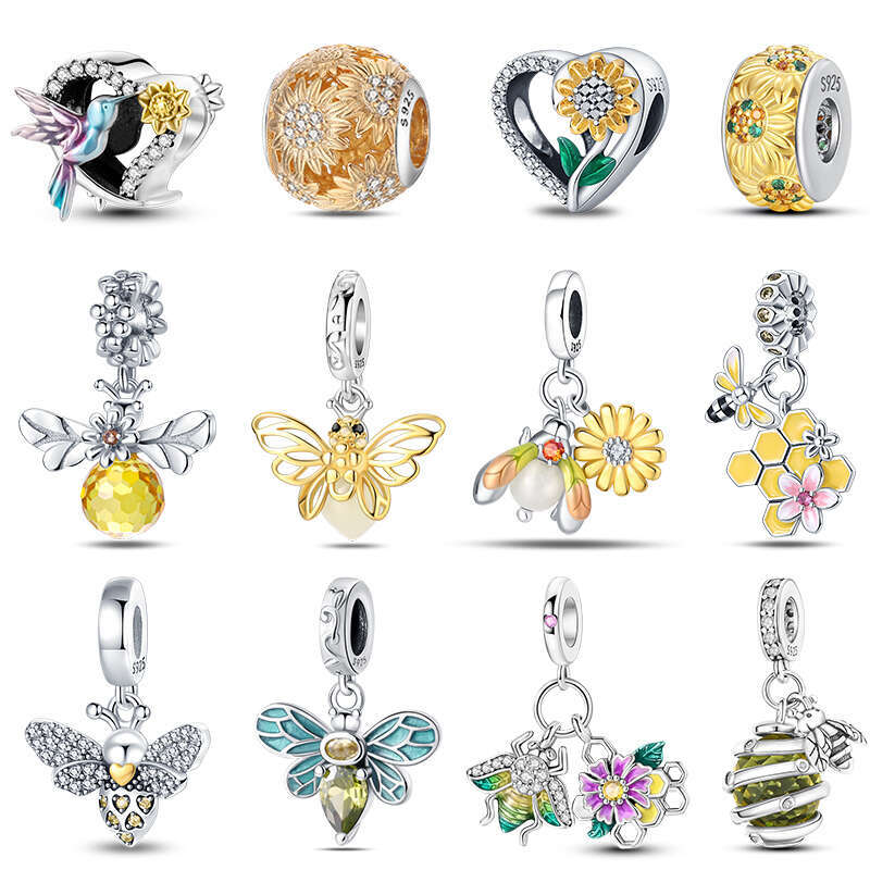 925 Sterling Silver Suower luminous Gem Bees Charms Beads Fit Original Bracelets DIY Jewelry Graduation Gift