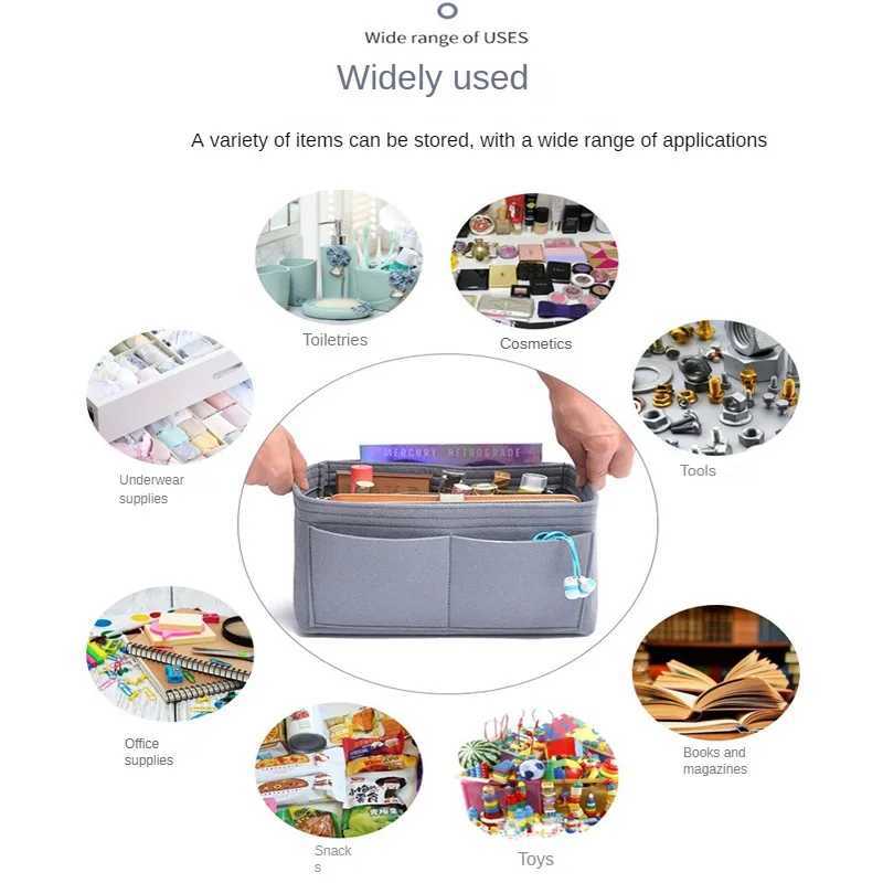 Multifunctional Large Capacity Makeup Storage Bag Felt Cloth Liner Travel Insert Portable Bag in Bag Cosmetic Organizer Z240914
