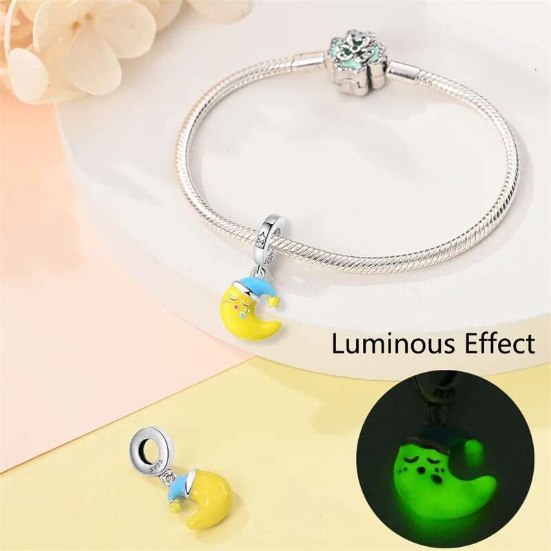 925 Nightglow Star Moon Pendants Fit Original Bracelets Sterling Silver Beautiful wers Butterfly Charms DIY Jewelry