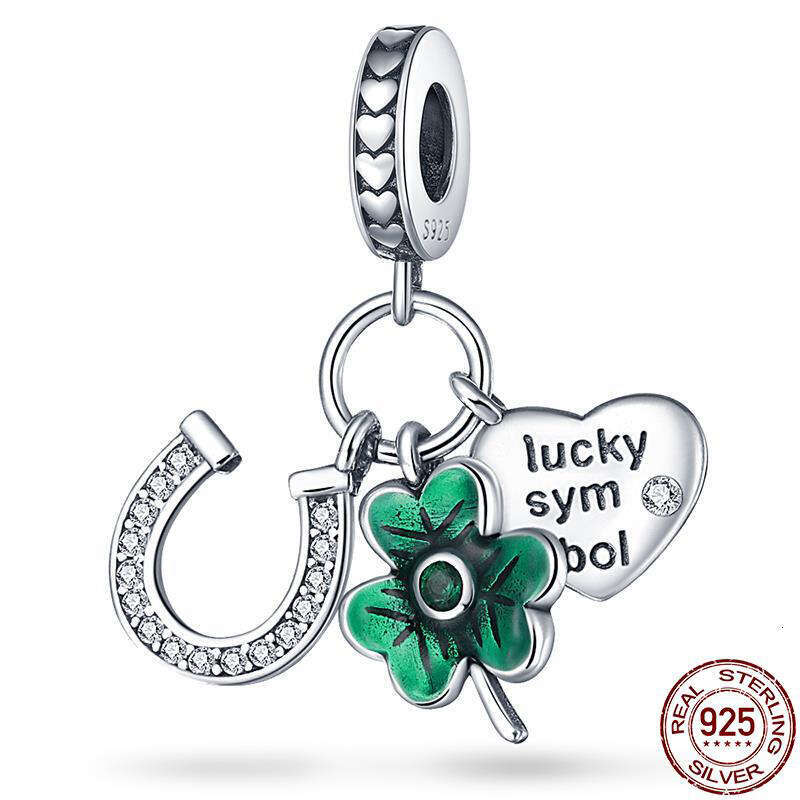 925 Sterling Silver Series Green Four Leaf Pendant DIY Fine Beads Fit Original Charms Bracelet Women Jewelry Diy
