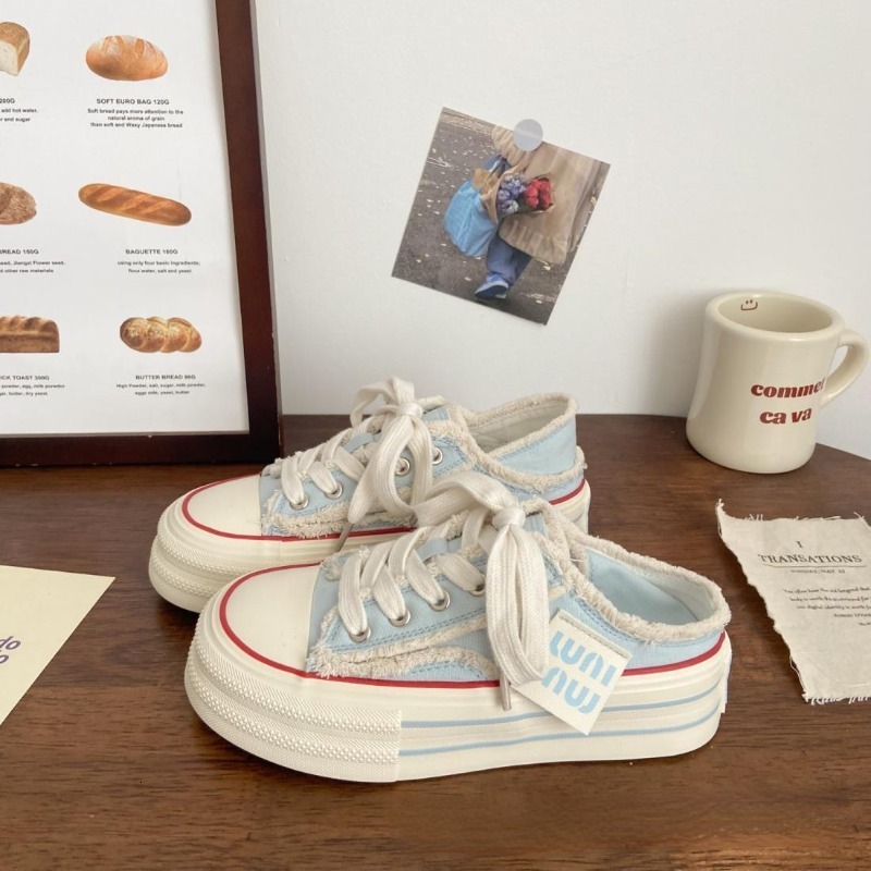 New Casual Height Increasing Platform Canvas Women Summer Outer White Sneakers Slipper Slip on Sandals Vulcanize Shoes