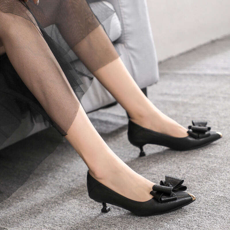 Women's Summer Footwear Office With Medium Heels Shoes For Woman 2024 Black Bow Pointed Toe High Quality Chic And Elegant Casual