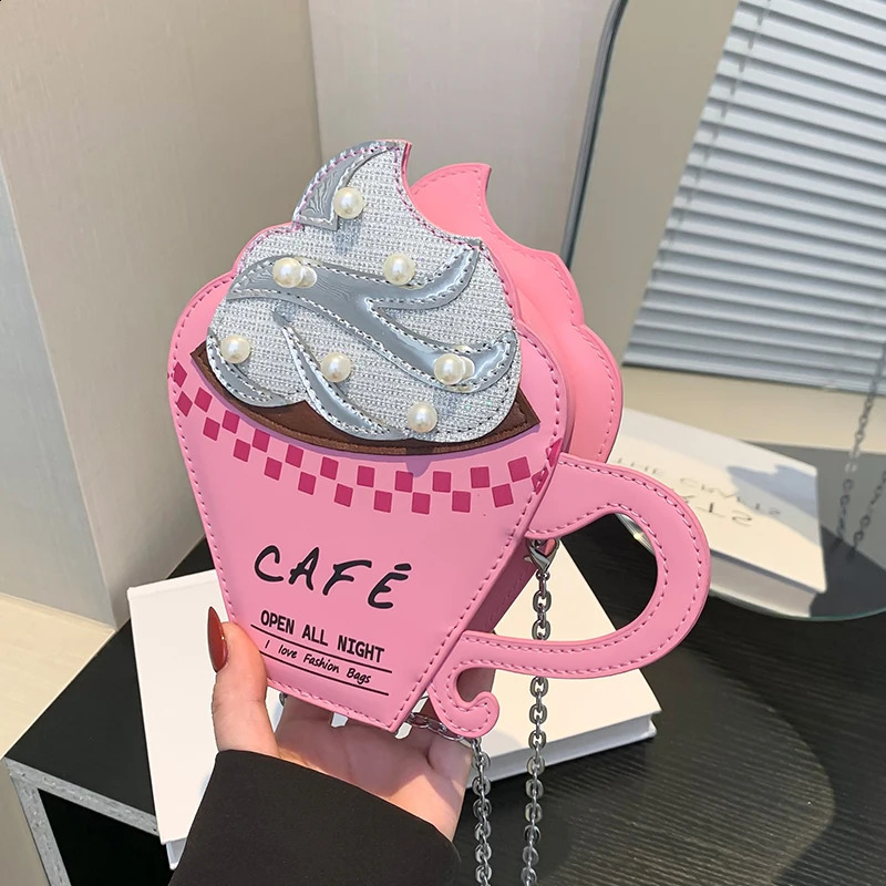 Cute coffee cup creative cross shaped bag suitable for women trendy and interesting handbag and wallet letter graffiti leather shoulder bag mini 24091