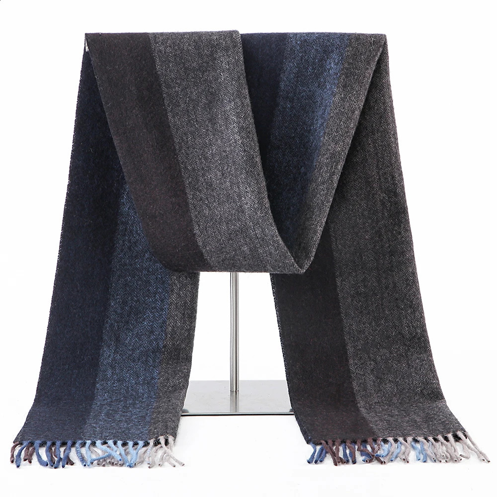 100% Lamb Scarf Strip Solid Plaid Wool Scarf Classical Warm Long Soft Cashmere Winter Scarves for Men Winter Accessories 240909