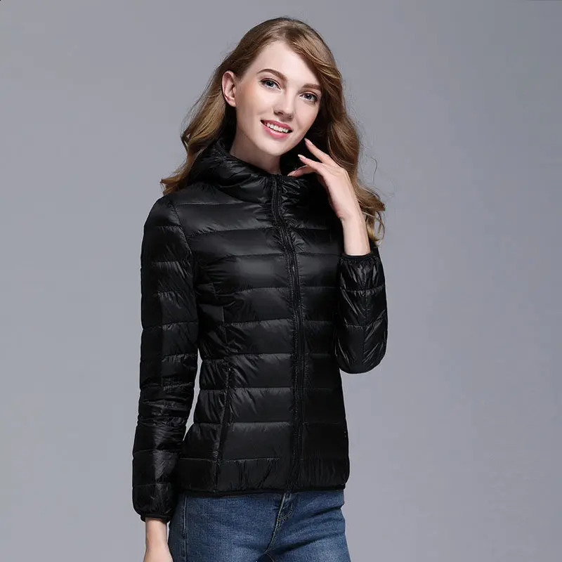 White duck down jacket for women 8X solid ultra-thin vertical collar fashionable slim fit autumn and winter casual basic portable jacket 240913