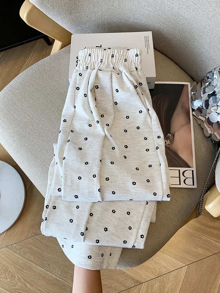 Retro floral womens pants high waisted fully matched with Korean fashion Y2K casual autumn loose 240913