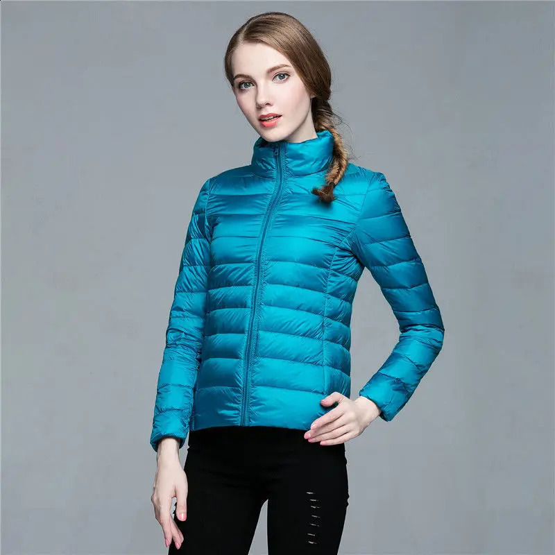 White duck down jacket for women 8X solid ultra-thin vertical collar fashionable slim fit autumn and winter casual basic portable jacket 240913