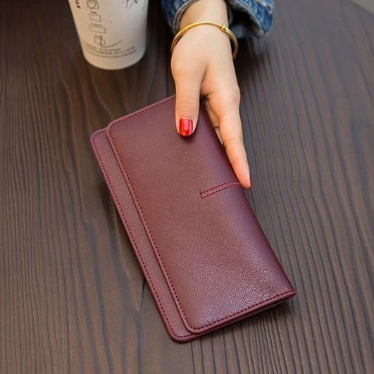 Ins minimalist ultra-thin long women's PU 2024 new style temperament buckle multi card soft leather wallet