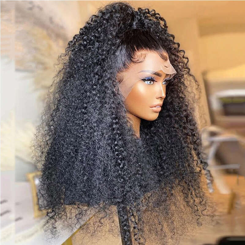 High Density Kinky Curly Glueless 5% Human Hair Lace Front Wig For Black Women Pre Plucked Natural Haire
