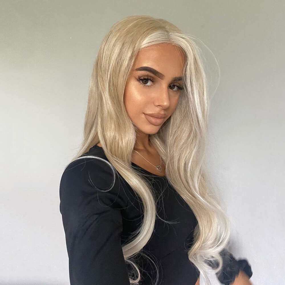 Premium Synthetic Wavy Blonde Highlights Human Hair Blended 26 Inch 150% Density HD Lace Front Wig Heat Resistant