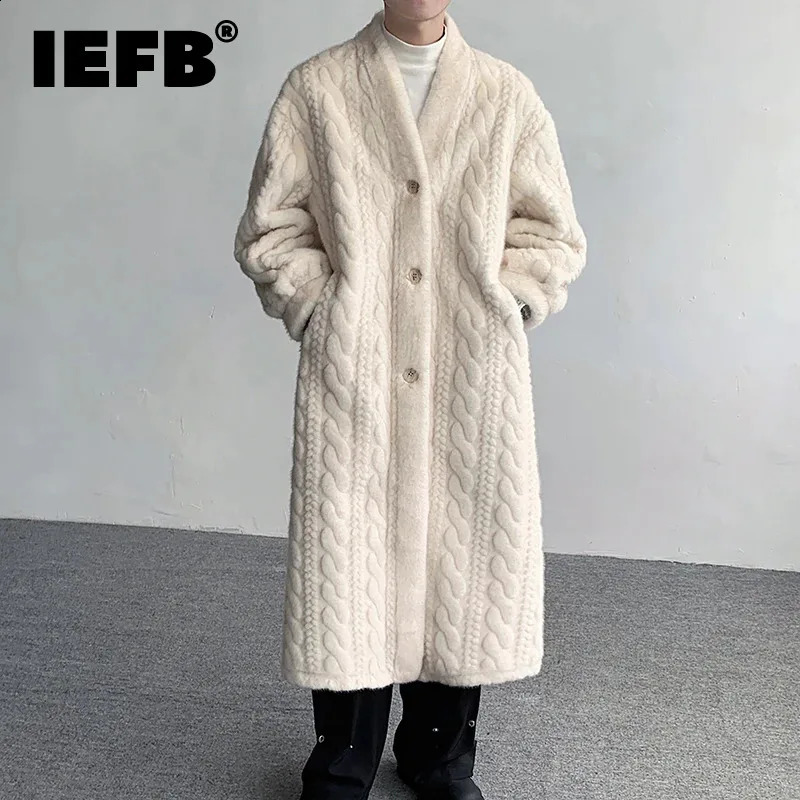 IEFB Fashion Mens Long Fur Coat Threedimensional Fried Dough Twists Bathrobe Style Mink Suede Autumn Outwear 9C3602 240905